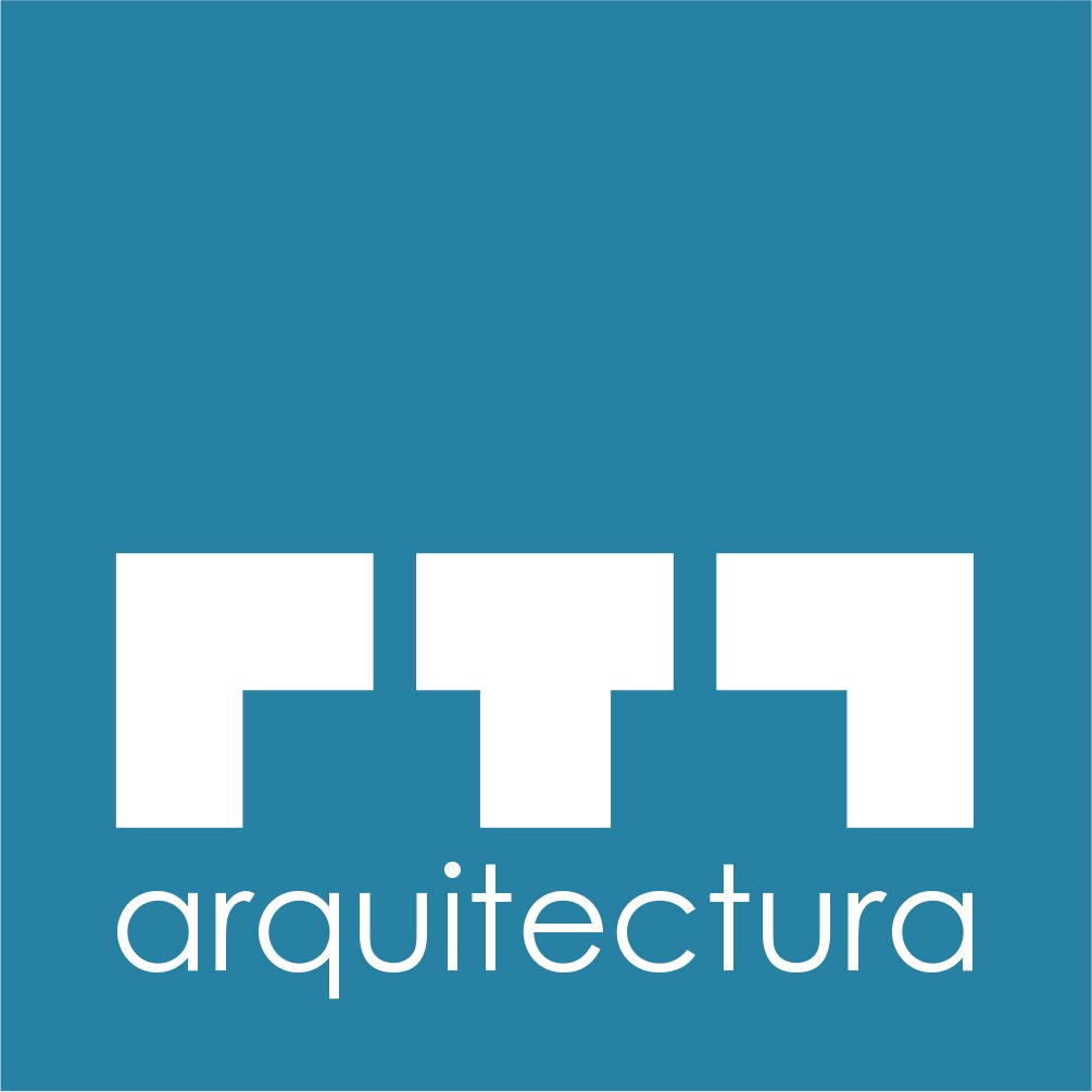 Logo RTR Arquitectos en color Blanco con diseño minimalista y fondo Azul corporativo y altura extra